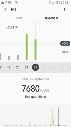 Samsung Health, tendance Podomètre 